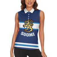 Custom Hockey 2026 Finland Women Sleeveless Polo Shirt Finnish Leijonat Champions - Wonder Print Shop