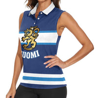 Custom Hockey 2026 Finland Women Sleeveless Polo Shirt Finnish Leijonat Champions - Wonder Print Shop