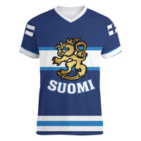 Custom Hockey 2026 Finland Women V-Neck T-Shirt Finnish Leijonat Champions - Wonder Print Shop