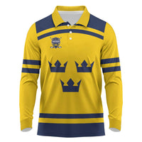 Custom Hockey 2026 Sweden Long Sleeve Polo Shirt Tre Kronor Go Champions - Wonder Print Shop