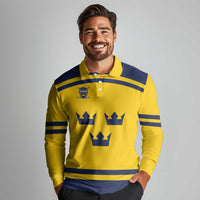 Custom Hockey 2026 Sweden Long Sleeve Polo Shirt Tre Kronor Go Champions - Wonder Print Shop