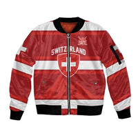 Custom Hockey 2026 Switzerland Sleeve Zip Bomber Jacket Go Champions La Nati - Wonder Print Shop