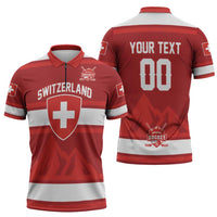 Custom Hockey 2026 Switzerland Zipper Polo Shirt Go Champions La Nati - Wonder Print Shop