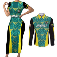 Custom Jamaica Football Couples Matching Short Sleeve Bodycon Dress and Long Sleeve Button Shirt We Believe Reggae Boyz