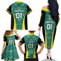 Custom Jamaica Football Family Matching Off The Shoulder Long Sleeve Dress and Hawaiian Shirt We Believe Reggae Boyz