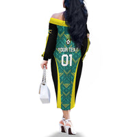 Custom Jamaica Football Family Matching Off The Shoulder Long Sleeve Dress and Hawaiian Shirt We Believe Reggae Boyz