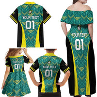 Custom Jamaica Football Family Matching Off Shoulder Maxi Dress and Hawaiian Shirt We Believe Reggae Boyz