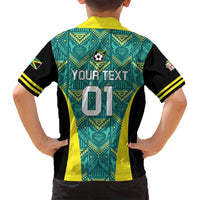 Custom Jamaica Football Family Matching Off Shoulder Short Dress and Hawaiian Shirt We Believe Reggae Boyz