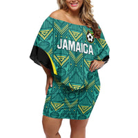 Custom Jamaica Football Family Matching Off Shoulder Short Dress and Hawaiian Shirt We Believe Reggae Boyz