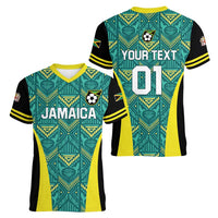 Custom Jamaica Football Women V-Neck T-Shirt We Believe Reggae Boyz