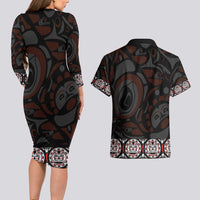 Canada Haida Totem Couples Matching Long Sleeve Bodycon Dress and Hawaiian Shirt Haida Spirit