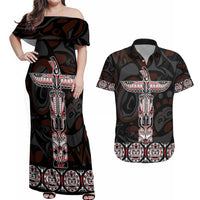 Canada Haida Totem Couples Matching Off Shoulder Maxi Dress and Hawaiian Shirt Haida Spirit