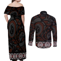Canada Haida Totem Couples Matching Off Shoulder Maxi Dress and Long Sleeve Button Shirt Haida Spirit