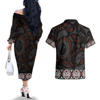 Canada Haida Totem Couples Matching Off The Shoulder Long Sleeve Dress and Hawaiian Shirt Haida Spirit