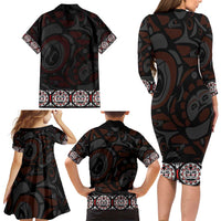Canada Haida Totem Family Matching Long Sleeve Bodycon Dress and Hawaiian Shirt Haida Spirit