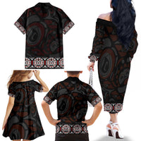 Canada Haida Totem Family Matching Off The Shoulder Long Sleeve Dress and Hawaiian Shirt Haida Spirit