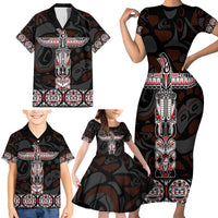 Canada Haida Totem Family Matching Short Sleeve Bodycon Dress and Hawaiian Shirt Haida Spirit