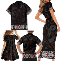 Canada Haida Totem Family Matching Short Sleeve Bodycon Dress and Hawaiian Shirt Haida Spirit