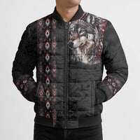 Native American Wolf Bomber Puffer Jacket Tribal Pattern