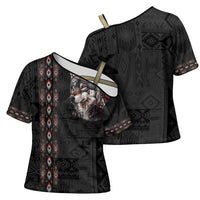 Native American Wolf Cross Shoulder Shirt Tribal Pattern
