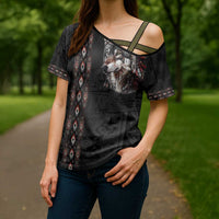Native American Wolf Cross Shoulder Shirt Tribal Pattern