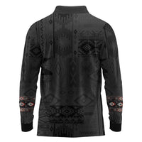 Native American Wolf Long Sleeve Polo Shirt Tribal Pattern