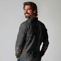 Native American Wolf Long Sleeve Polo Shirt Tribal Pattern