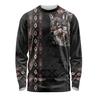 Native American Wolf Long Sleeve Shirt Tribal Pattern