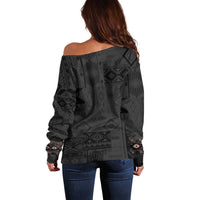 Native American Wolf Off Shoulder Sweater Tribal Pattern