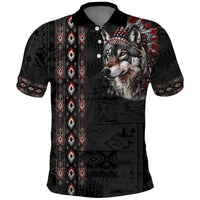 Native American Wolf Polo Shirt Tribal Pattern
