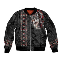 Native American Wolf Sleeve Zip Bomber Jacket Tribal Pattern