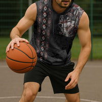Native American Wolf Sleeveless Hoodie Tribal Pattern