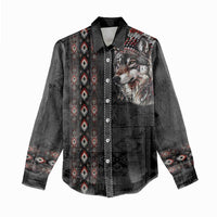 Native American Wolf Women Casual Shirt Tribal Pattern
