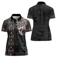 Native American Wolf Women Polo Shirt Tribal Pattern