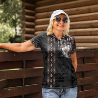 Native American Wolf Women Polo Shirt Tribal Pattern