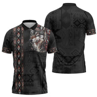 Native American Wolf Zipper Polo Shirt Tribal Pattern