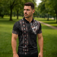 Native American Wolf Zipper Polo Shirt Tribal Pattern