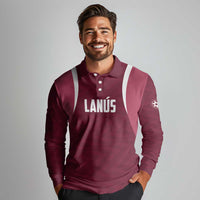 Custom Argentine Football Lanus Long Sleeve Polo Shirt Granate Go Champions