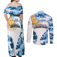 Argentina Malvinas Day Couples Matching Off Shoulder Maxi Dress and Long Sleeve Button Shirt Las Malvinas Son Argentinas