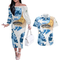 Argentina Malvinas Day Couples Matching Off The Shoulder Long Sleeve Dress and Hawaiian Shirt Las Malvinas Son Argentinas