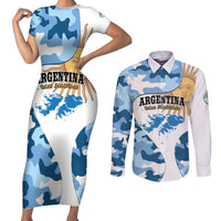 Argentina Malvinas Day Couples Matching Short Sleeve Bodycon Dress and Long Sleeve Button Shirt Las Malvinas Son Argentinas