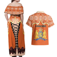 Personalised Netherlands Koningsdag 2025 Couples Matching Off Shoulder Maxi Dress and Hawaiian Shirt King's Day Dutch Costume Spirit