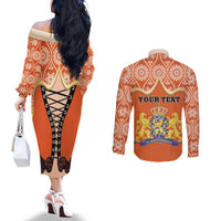 Personalised Netherlands Koningsdag 2025 Couples Matching Off The Shoulder Long Sleeve Dress and Long Sleeve Button Shirt King's Day Dutch Costume Spirit