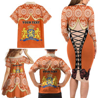 Personalised Netherlands Koningsdag 2025 Family Matching Long Sleeve Bodycon Dress and Hawaiian Shirt King's Day Dutch Costume Spirit