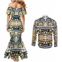 Canada Chilkat Pattern Couples Matching Mermaid Dress and Long Sleeve Button Shirt Haida Spirit