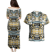 Canada Chilkat Pattern Couples Matching Puletasi and Hawaiian Shirt Haida Spirit
