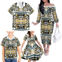 Canada Chilkat Pattern Family Matching Off The Shoulder Long Sleeve Dress and Hawaiian Shirt Haida Spirit