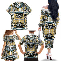 Canada Chilkat Pattern Family Matching Off The Shoulder Long Sleeve Dress and Hawaiian Shirt Haida Spirit