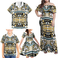 Canada Chilkat Pattern Family Matching Off Shoulder Maxi Dress and Hawaiian Shirt Haida Spirit