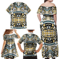 Canada Chilkat Pattern Family Matching Off Shoulder Maxi Dress and Hawaiian Shirt Haida Spirit